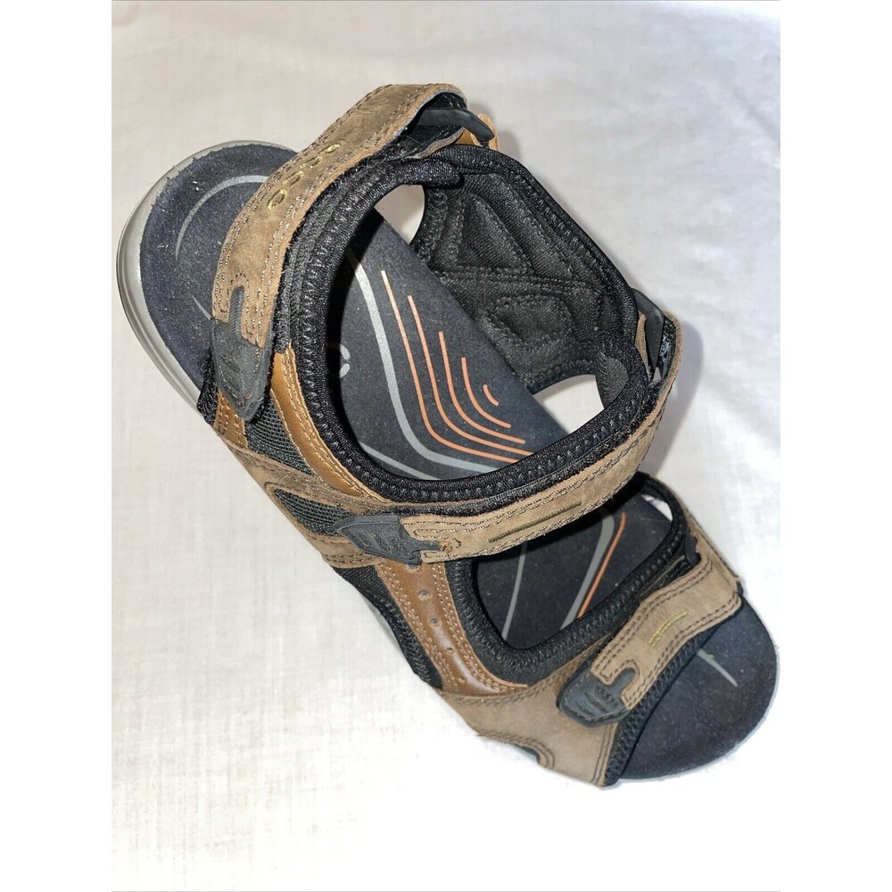 Ecco Men’s Strappy Sandals Sz 44 U.S. 11 M Brown Leather Hook & Loop Athleisure